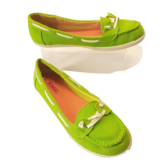 Bongo Womens Canvas Lime Green Y2K Boat Shoes Size 9 Casual Slip On Comfort Flat - Picture 1 of 9